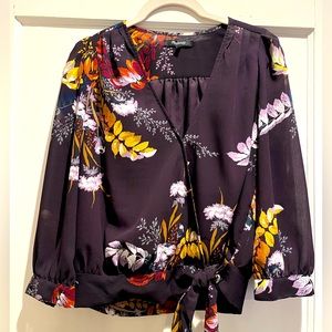 Gorgeous deep purple silk floral wrap top, Madewell, XS